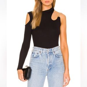 alene asymmetrical bodysuit in black